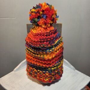 Rare Rainbow Handmade Knitted Colorful Pom-Pom Beanie